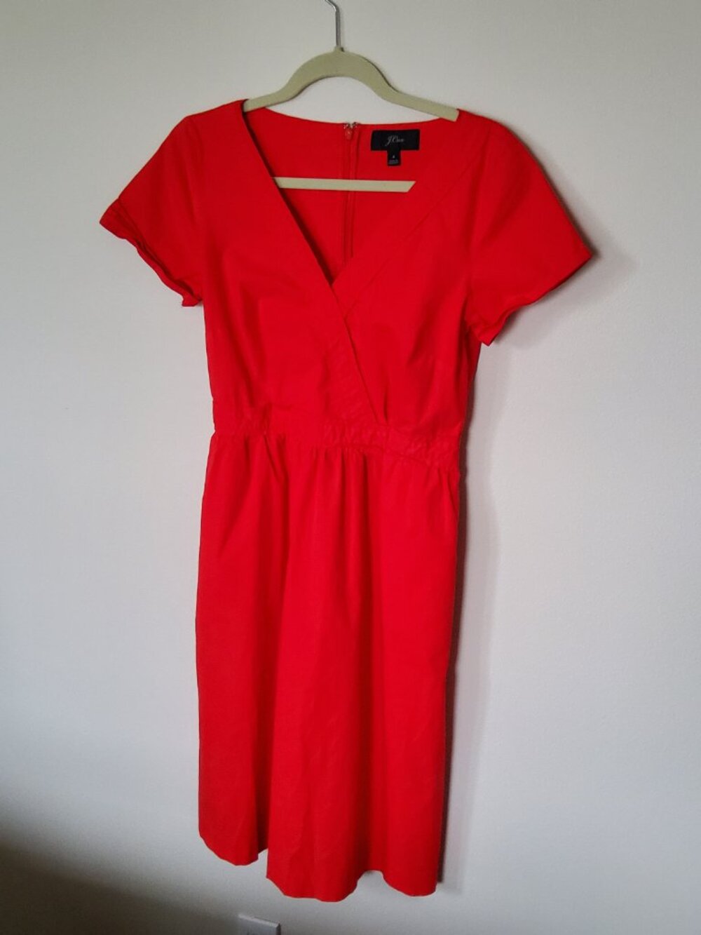 J Crew Red Dress short-sleeve faux wrap size 4